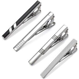 Silver Tie Clips for Men Classic Tie Bars Formal Wedding Business Gift Set